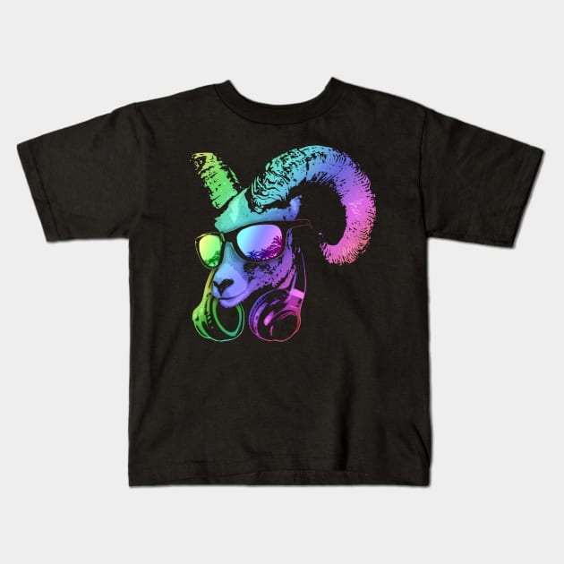 DJ GOAT Cool and Funny Music Animal with Headphones and Sunglasses. Kids T-Shirt by Nerd_art